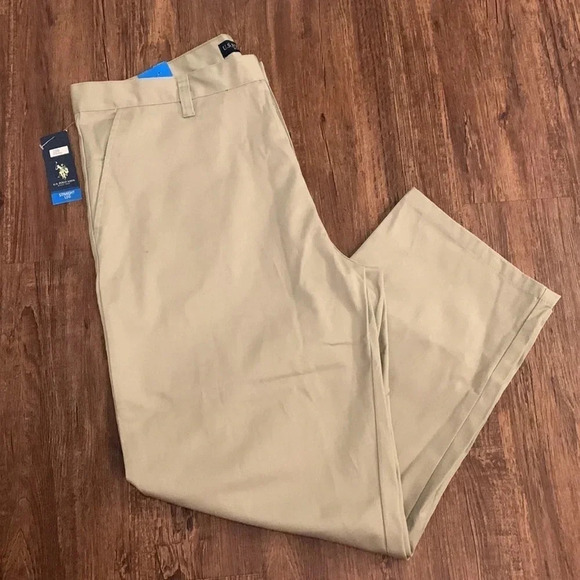 US POLO Straight Leg Pants Tan Khaki Twill Pants Straight Leg 42x32 New - Picture 2 of 9